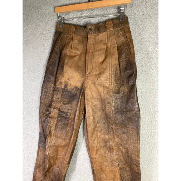 Women’s Vintage Brown Leather Pants Size 8 80s Rinzi Collection High Waist - Picture 8 of 14